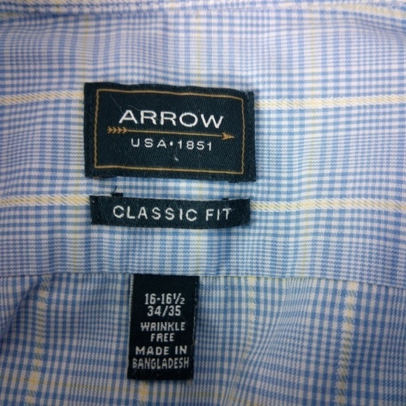 Arrow Wrinkle Free Classic Fit Blue Plaid Shirt 16 - Picture 4 of 7